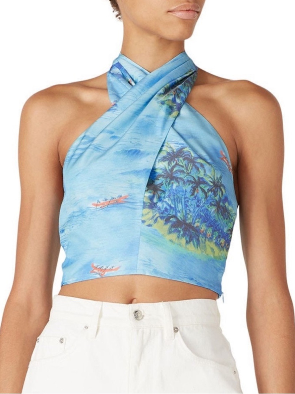 STAUD Kai Blue Crop Halter Tank Top